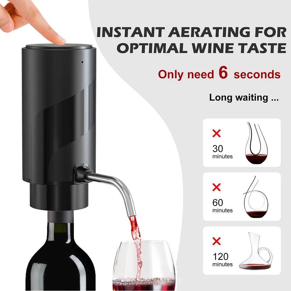 Electric Wine Decanters Automatic Wine Aerator Pourer Spout Smart Wine Pump Dispenser Set with USB Rechargeable for Wine Lovers